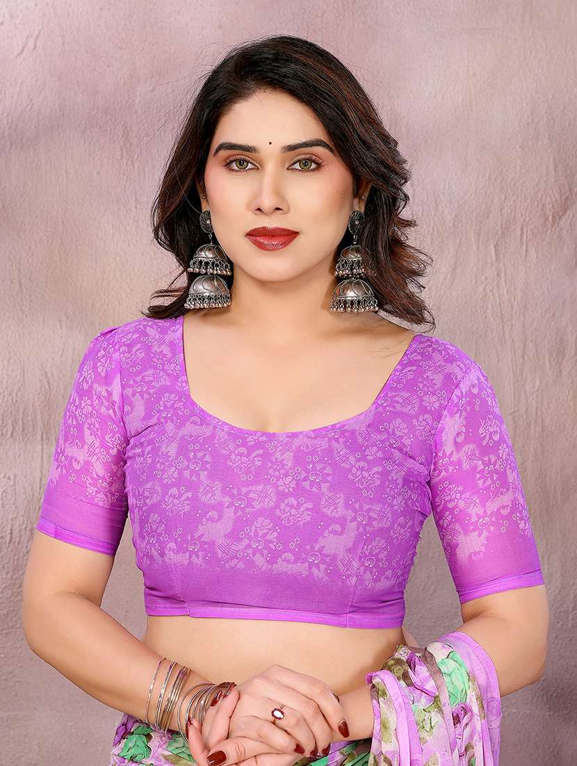 women printed casual wear saree with blouse - 22048817 -  Standard Image - 5