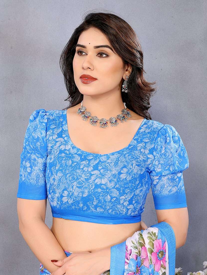 women printed casual wear saree with blouse - 22048825 -  Standard Image - 5