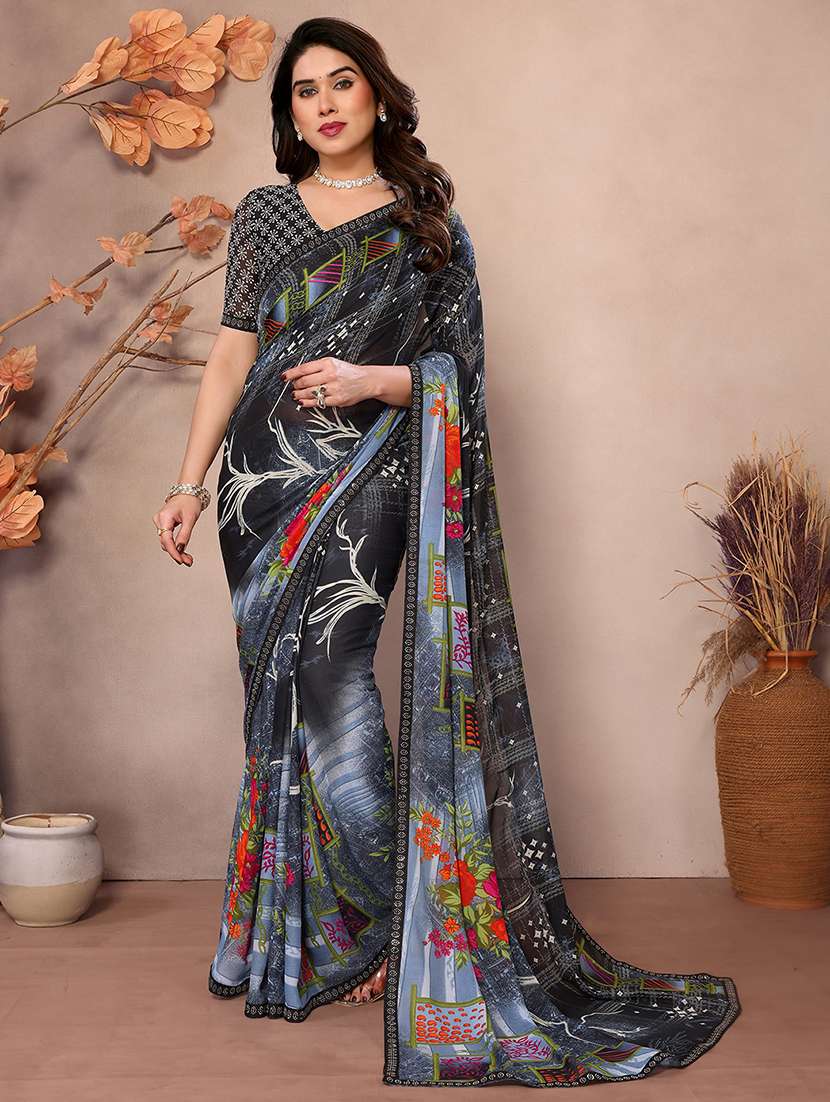 women printed casual wear saree with blouse