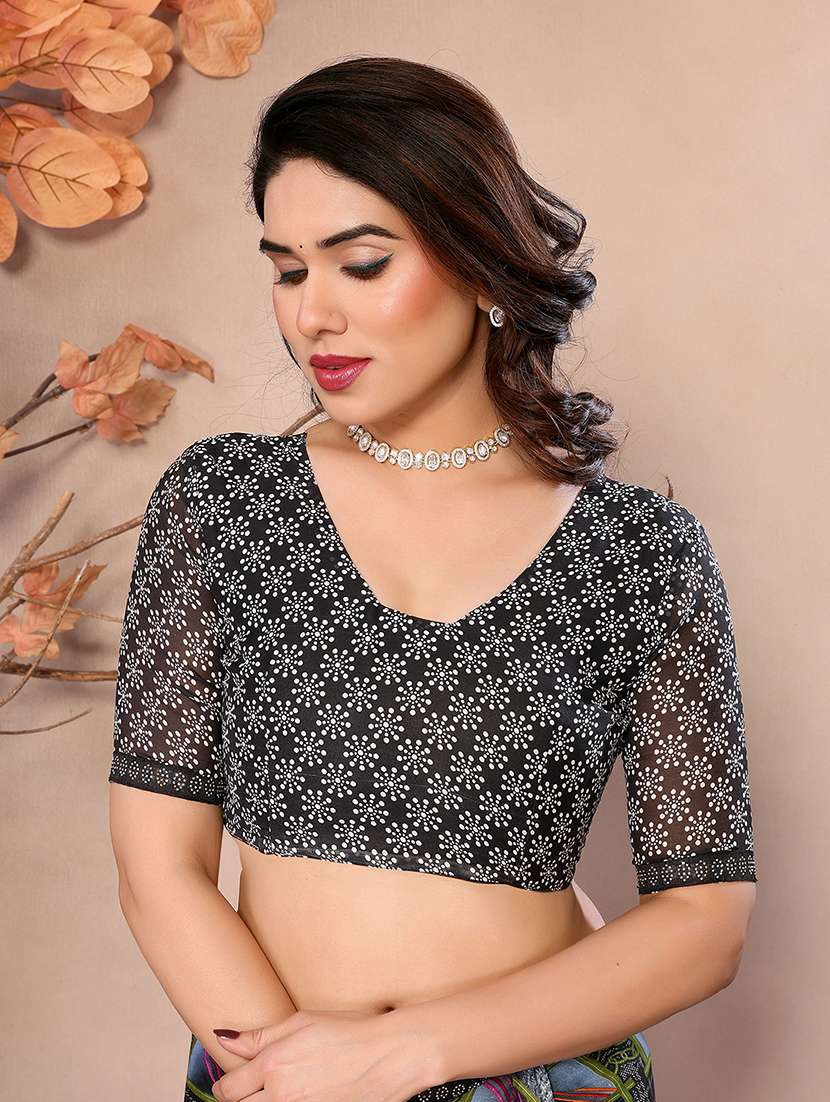 women printed casual wear saree with blouse - 22048836 -  Standard Image - 5