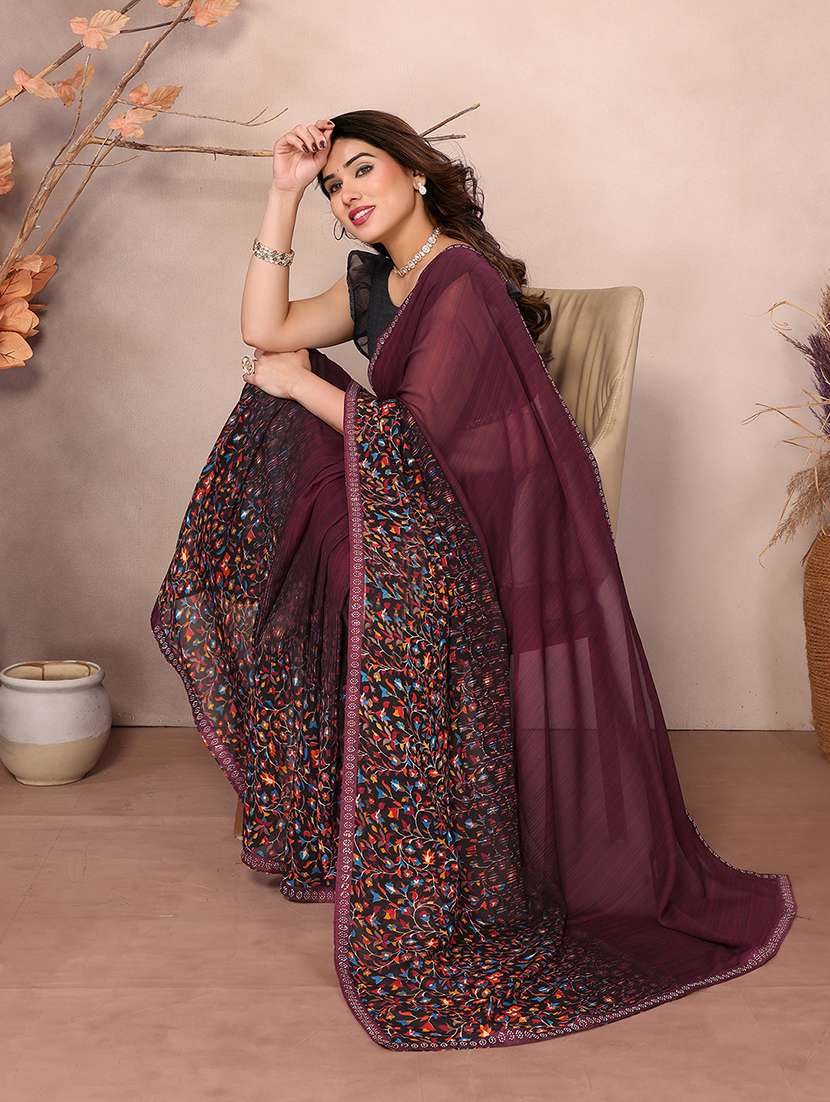 women printed casual wear saree with blouse - 22048847 -  Standard Image - 3