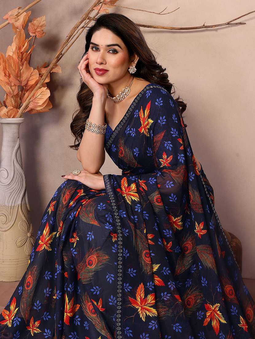 women printed casual wear saree with blouse - 22048849 -  Standard Image - 3