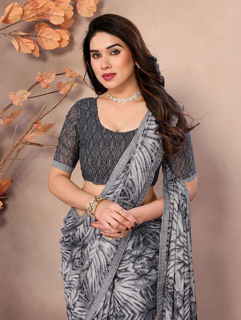 women printed casual wear saree with blouse - 22048852 -  Standard Image - 3