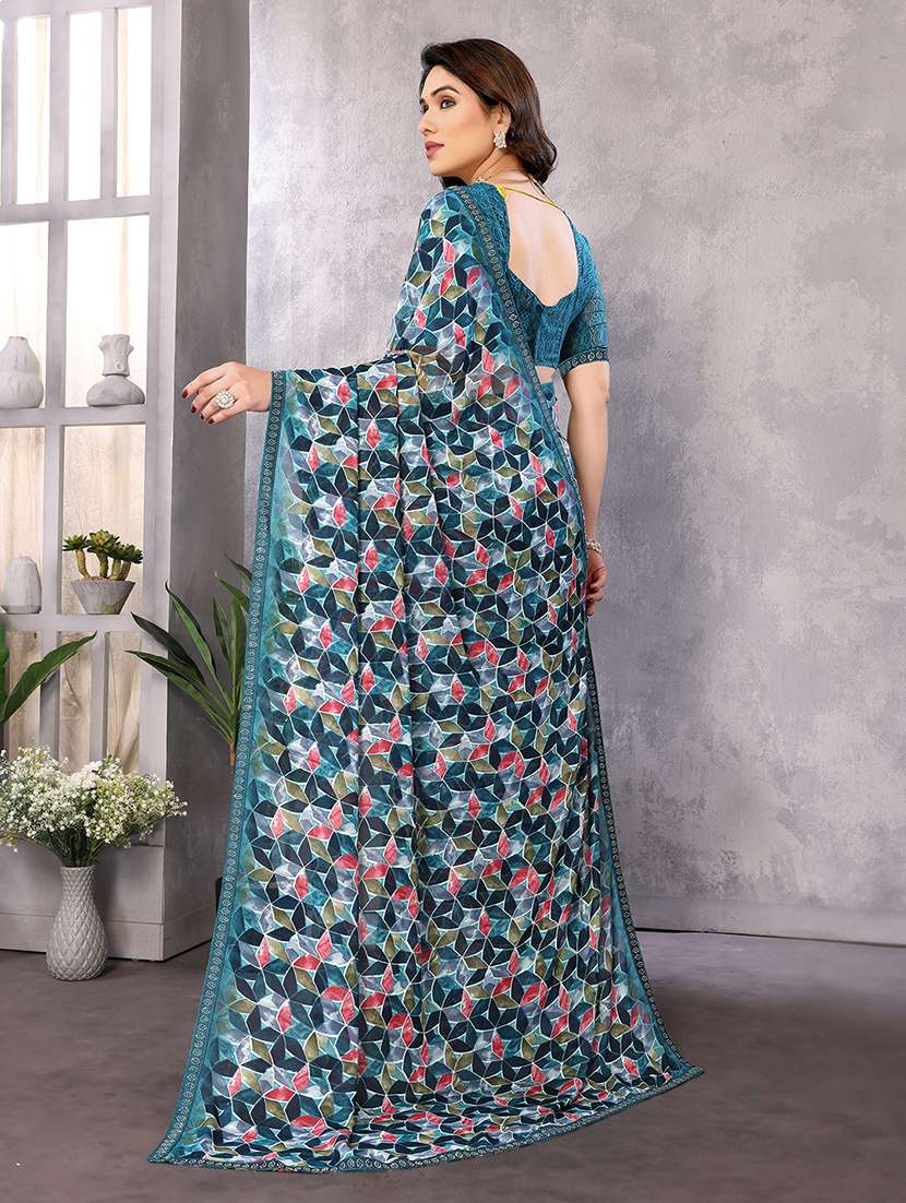 women printed casual wear saree with blouse - 22048853 -  Standard Image - 3