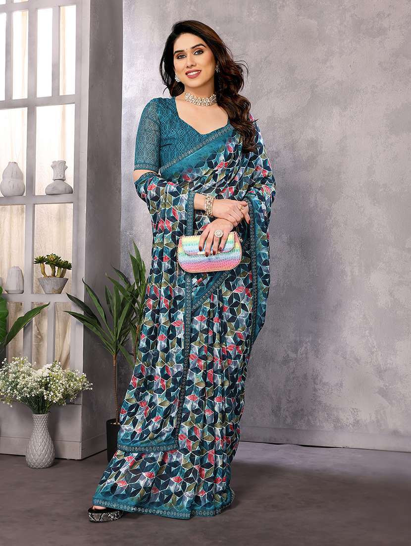 women printed casual wear saree with blouse - 22048853 -  Standard Image - 5