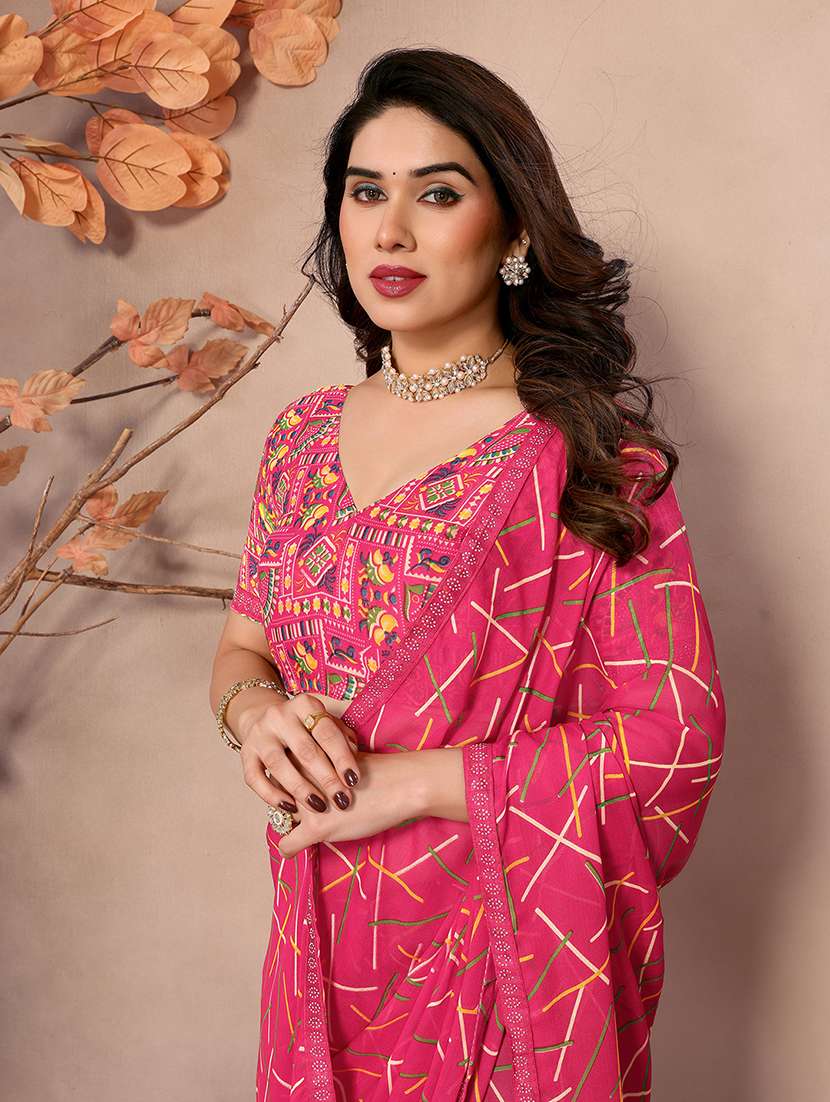 women printed casual wear saree with blouse - 22048857 -  Standard Image - 5