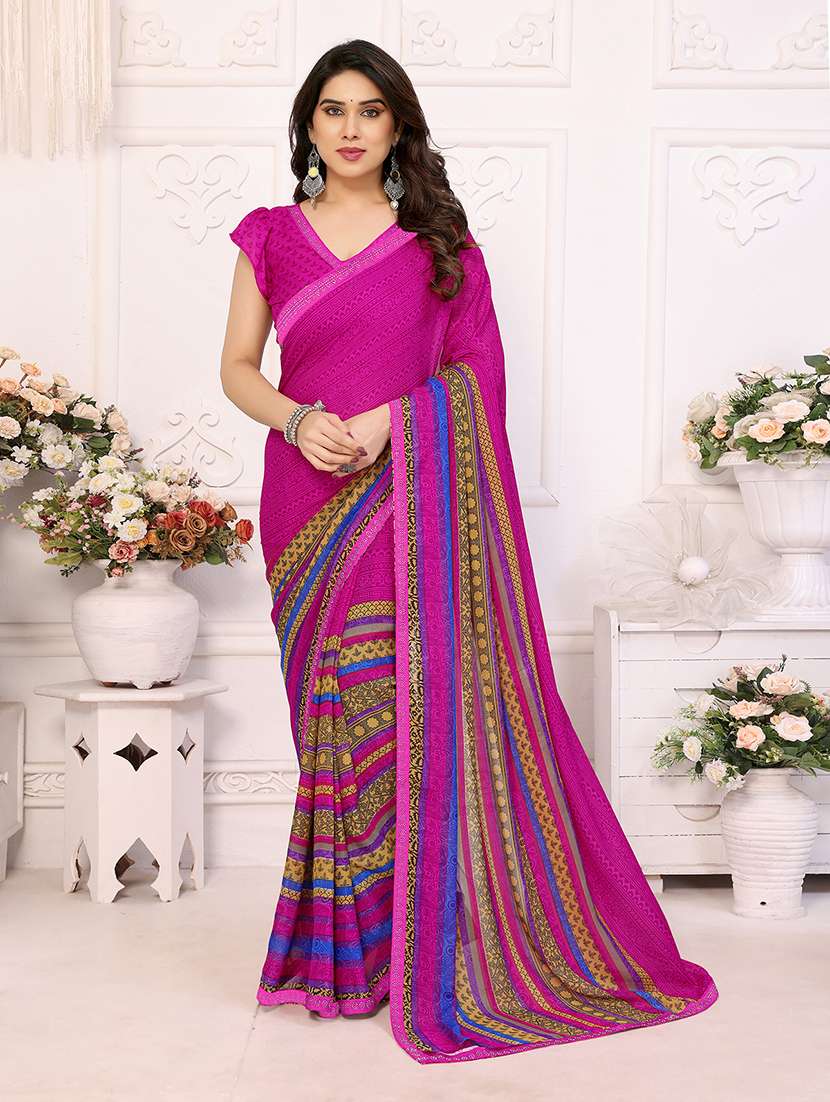 women printed casual wear saree with blouse