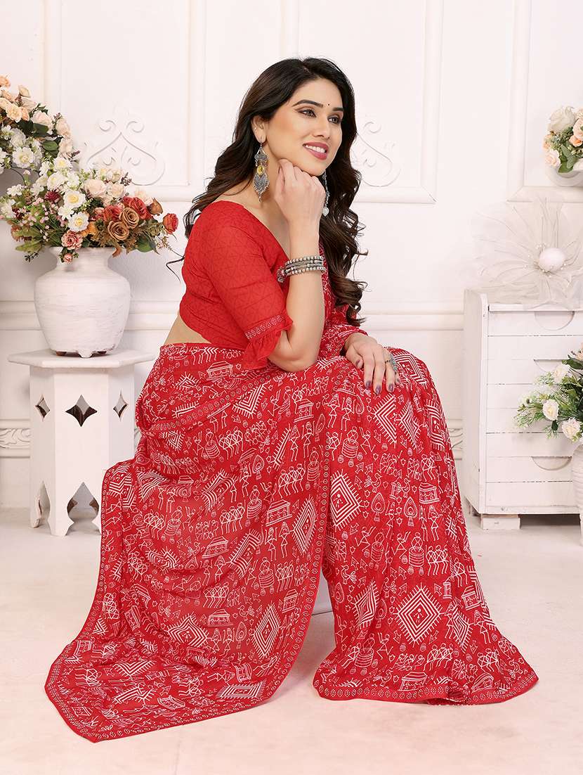 women printed casual wear saree with blouse - 22048875 -  Standard Image - 3