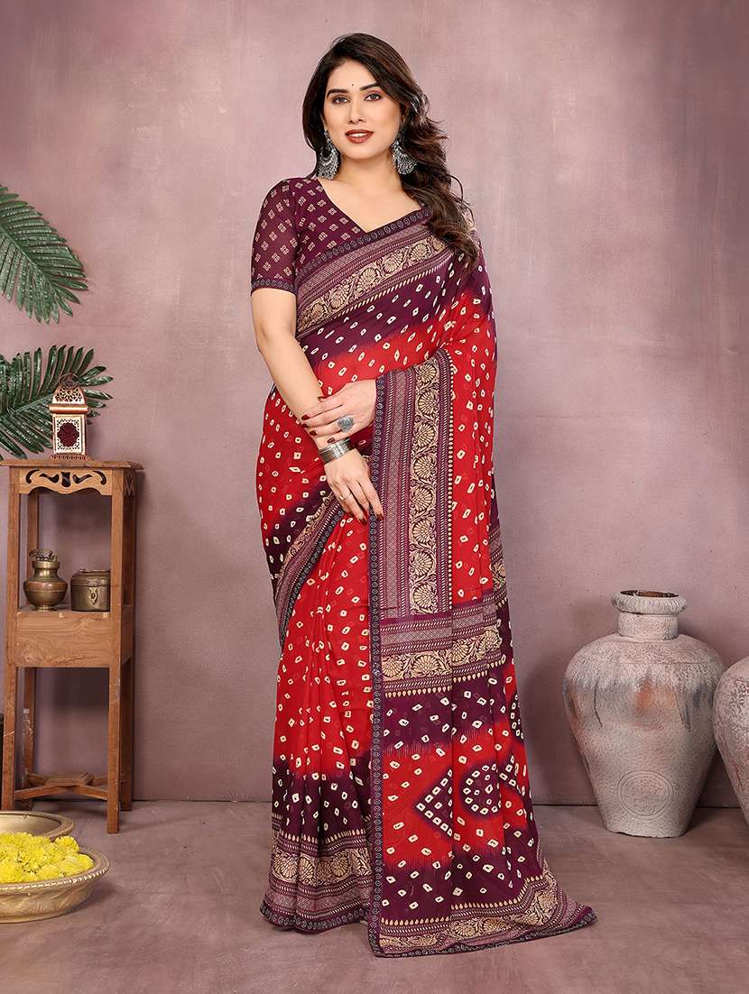 women printed casual wear saree with blouse