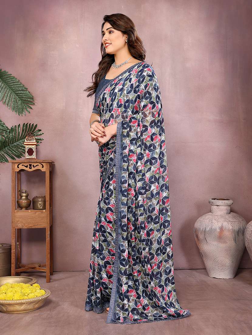 women printed casual wear saree with blouse - 22048879 -  Standard Image - 3