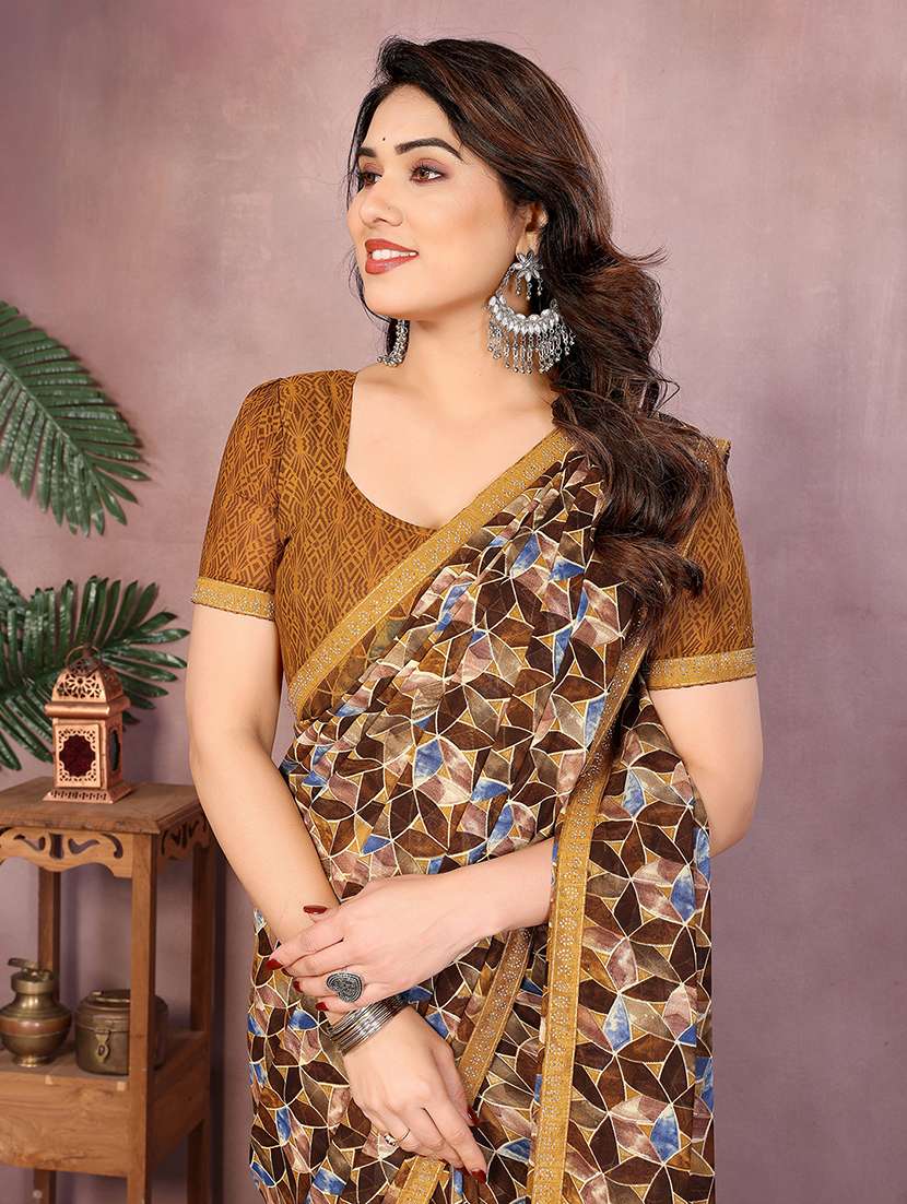 women printed casual wear saree with blouse - 22048880 -  Standard Image - 3