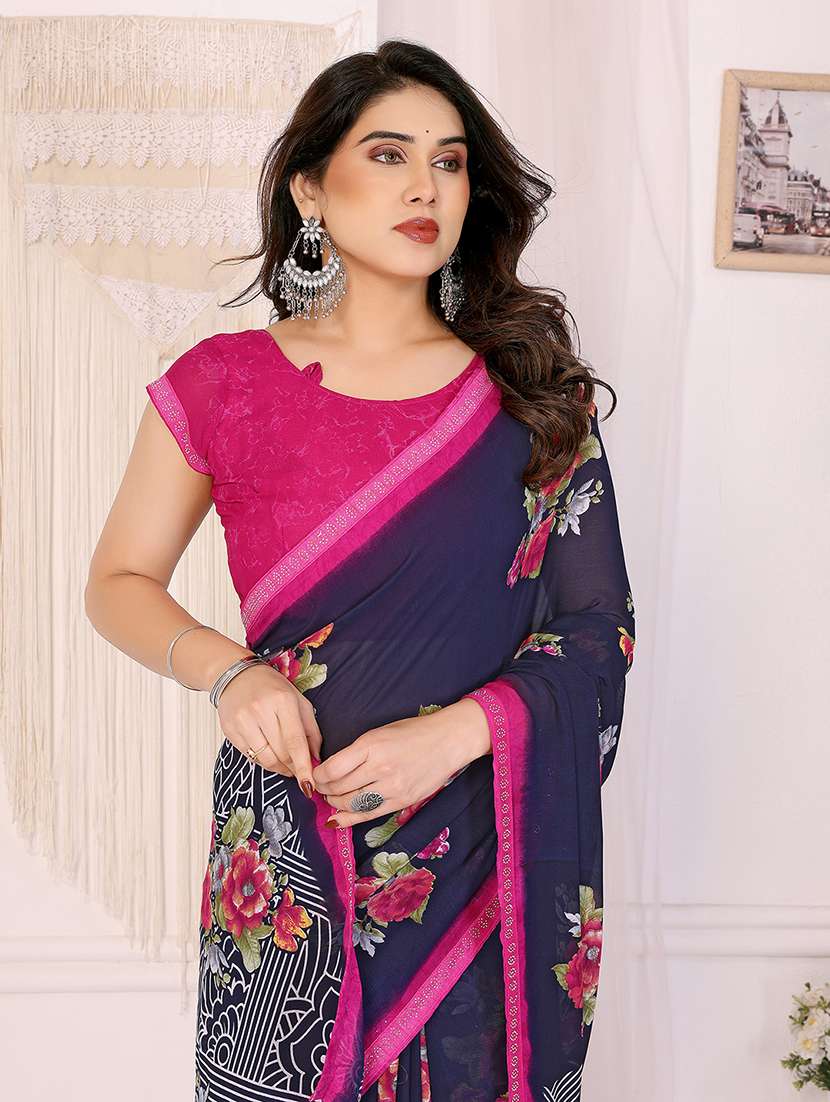women printed casual wear saree with blouse - 22048888 -  Standard Image - 5