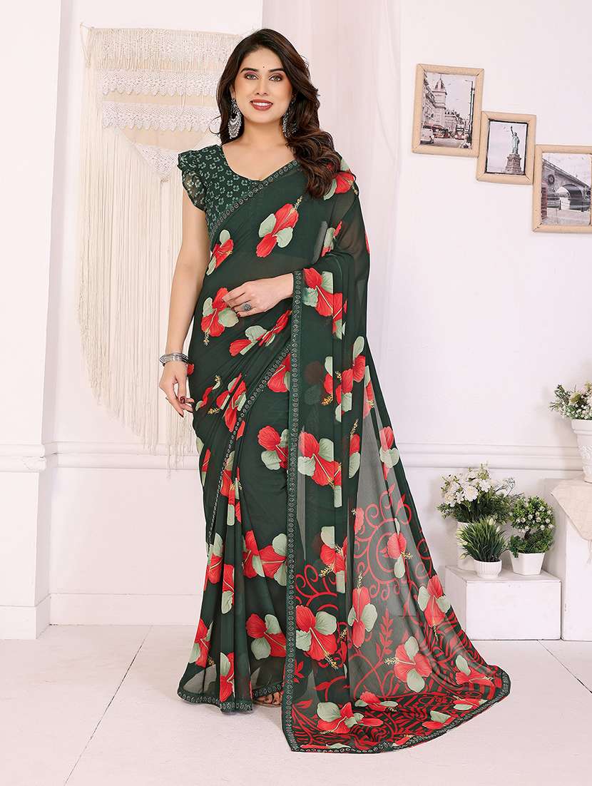 women printed casual wear saree with blouse