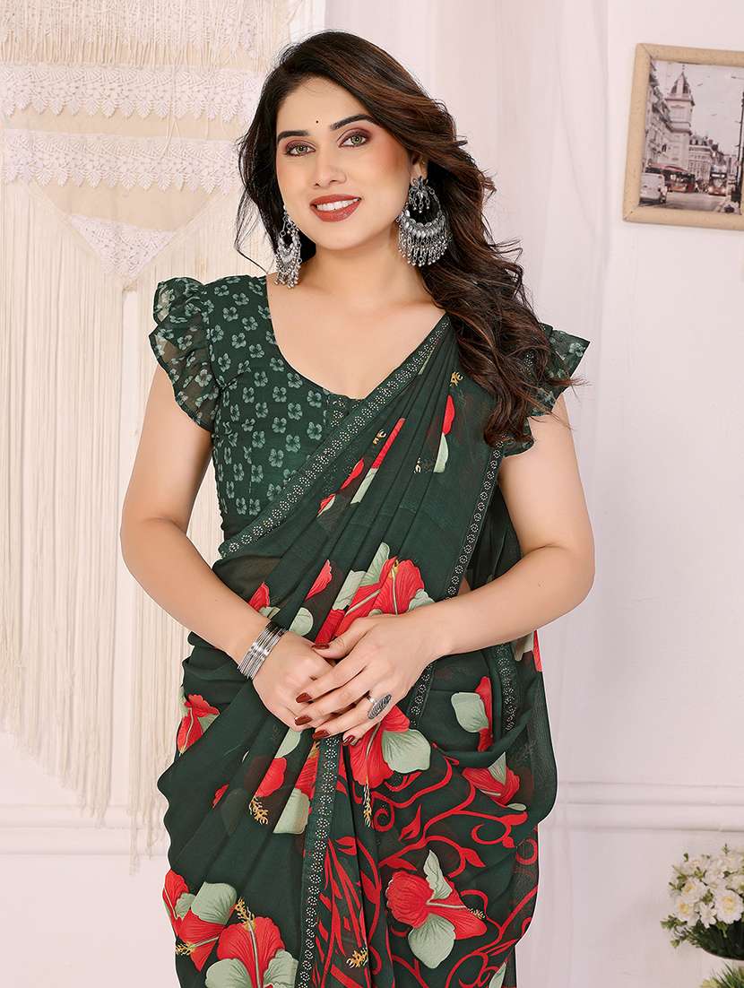 women printed casual wear saree with blouse - 22048898 -  Standard Image - 5