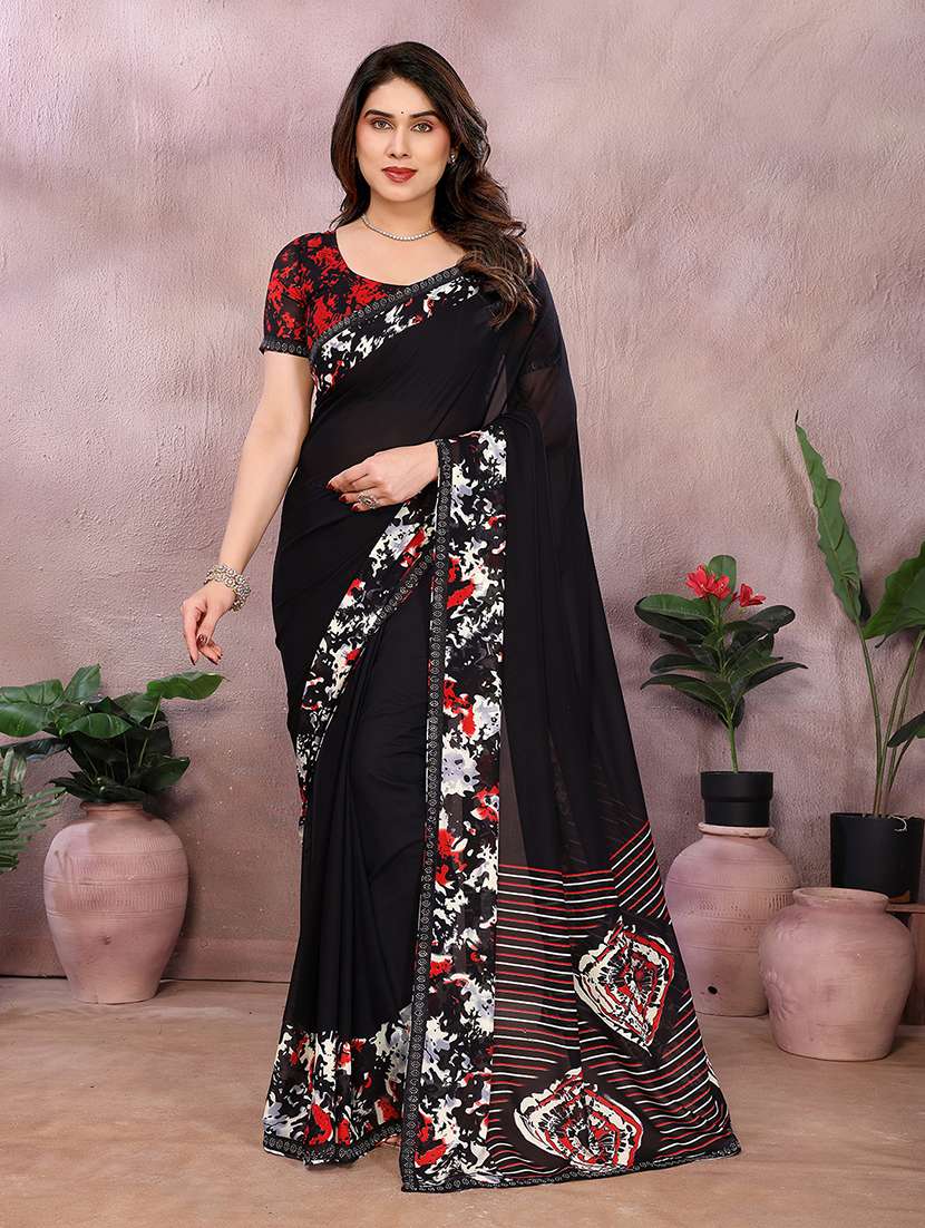 women printed casual wear saree with blouse