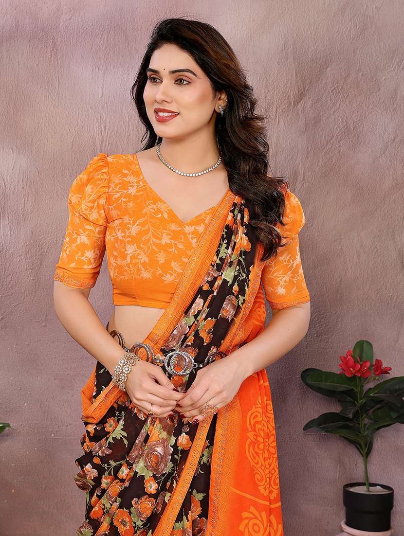women printed casual wear saree with blouse - 22048910 -  Standard Image - 3