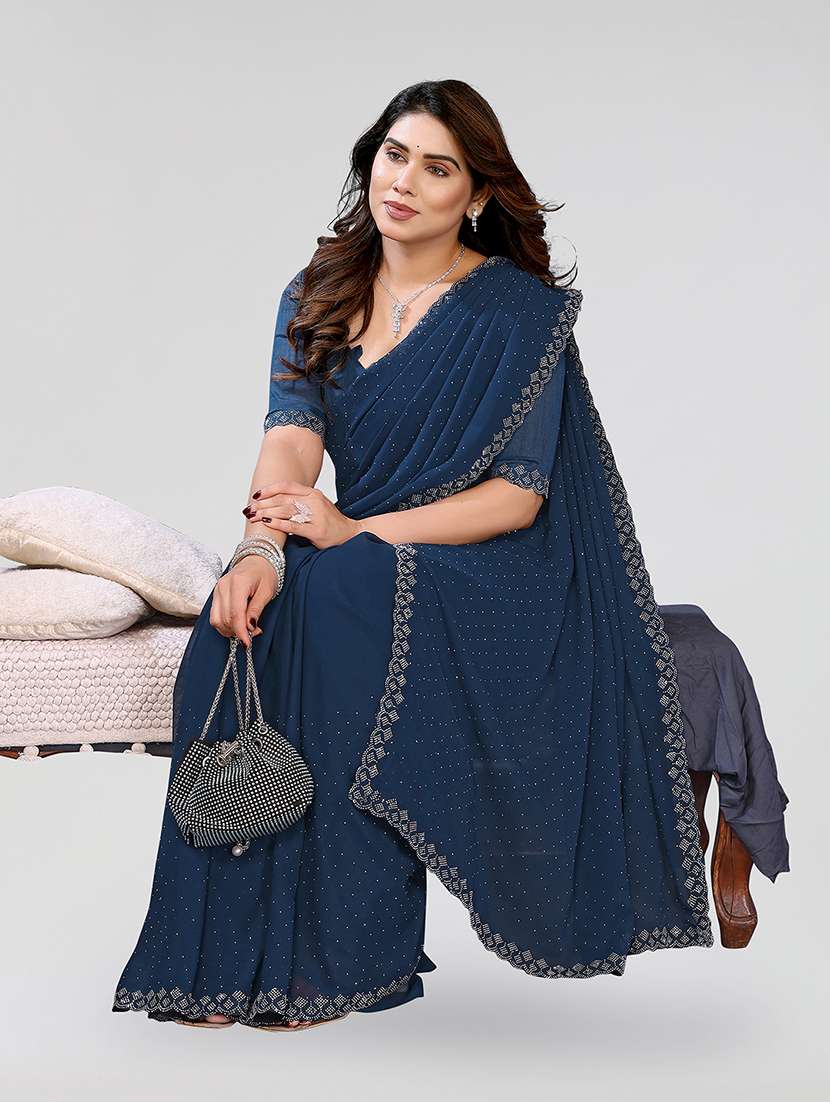 women solid with work embellished saree with blouse - 22048943 -  Standard Image - 3