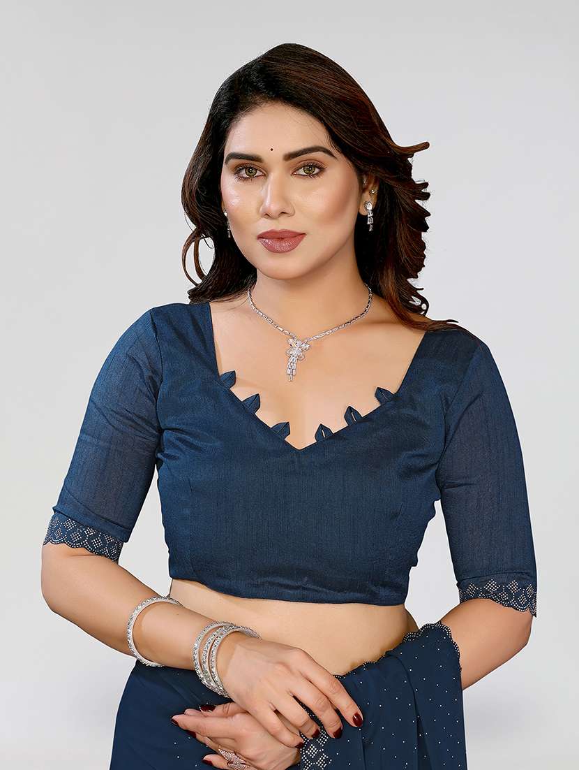 women solid with work embellished saree with blouse - 22048943 -  Standard Image - 5