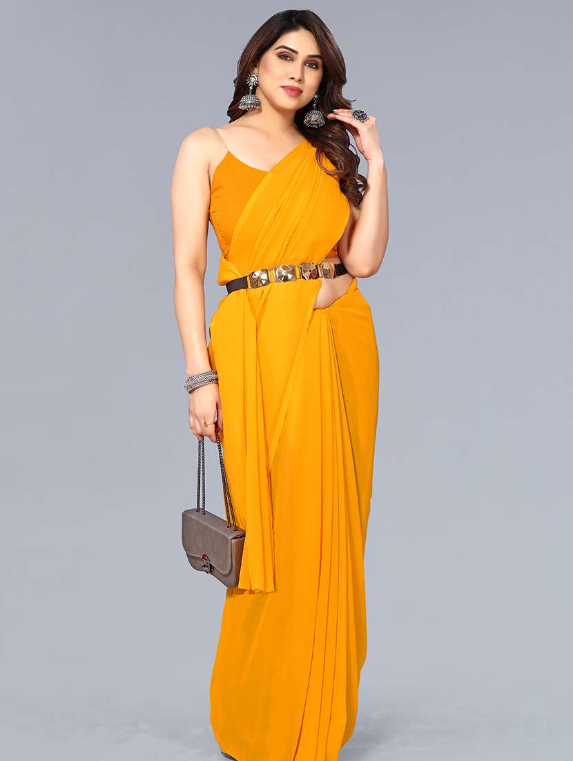 women solid plain saree with blouse - 22048944 -  Standard Image - 5