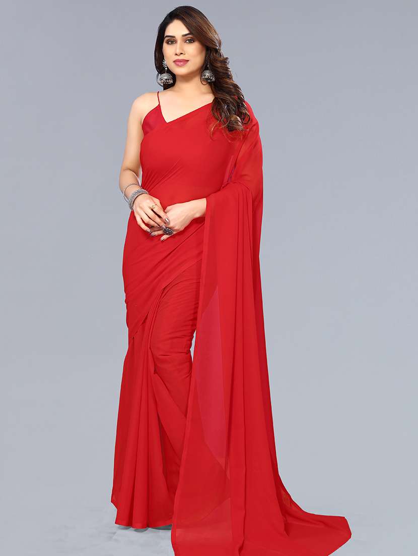 women solid plain saree with blouse