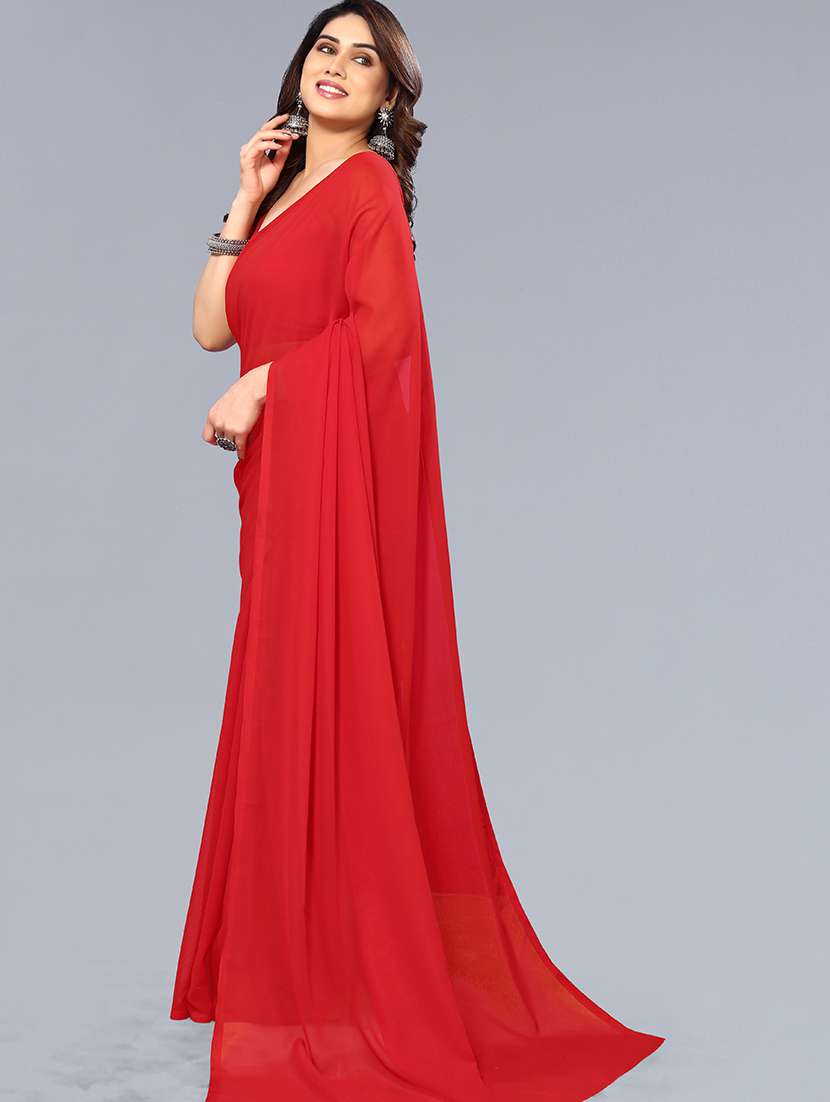 women solid plain saree with blouse - 22048945 -  Standard Image - 3