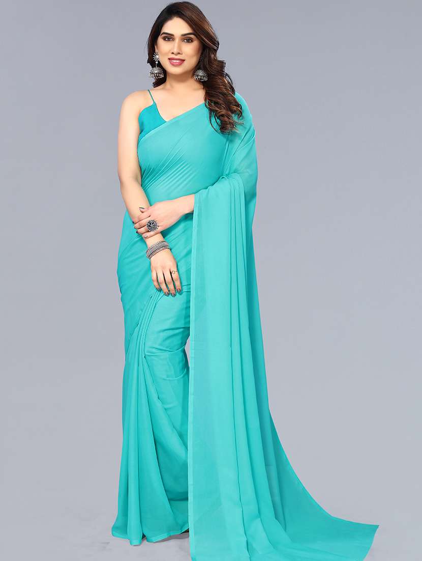 women solid plain saree with blouse