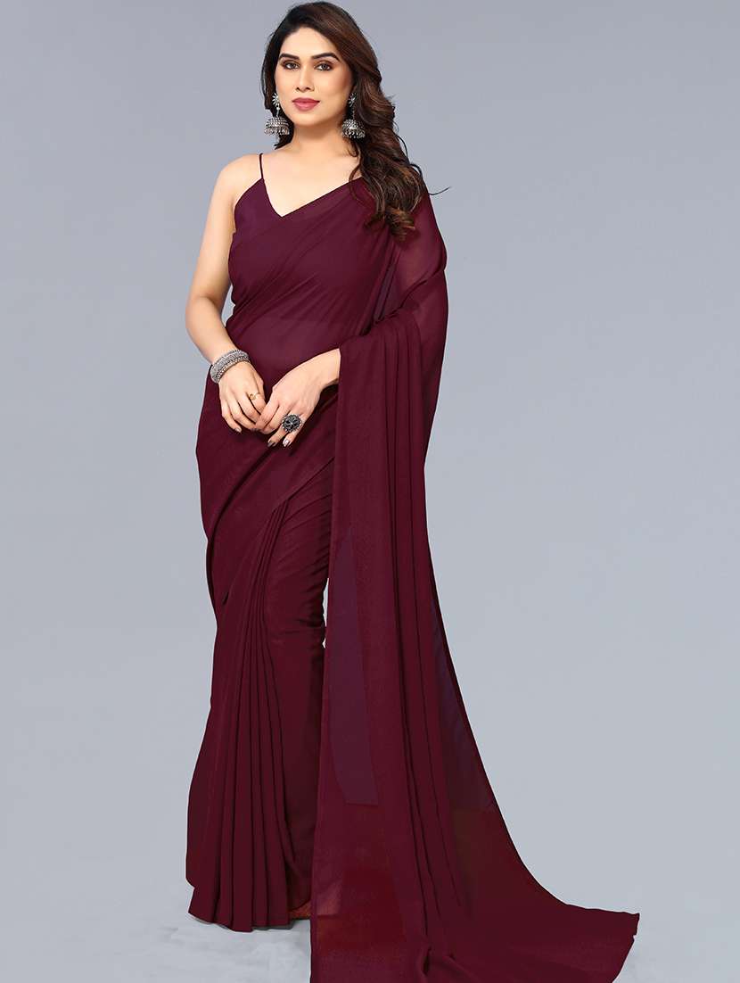 women solid plain saree with blouse