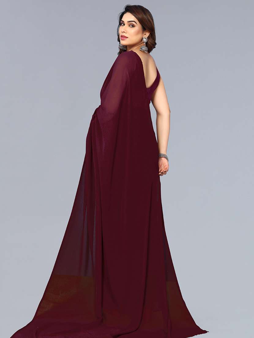 women solid plain saree with blouse - 22048948 -  Standard Image - 3