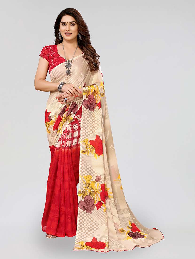 women printed casual wear saree with blouse
