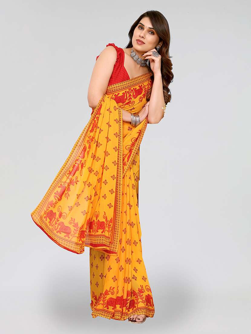 women printed casual wear saree with blouse - 22048996 -  Standard Image - 3