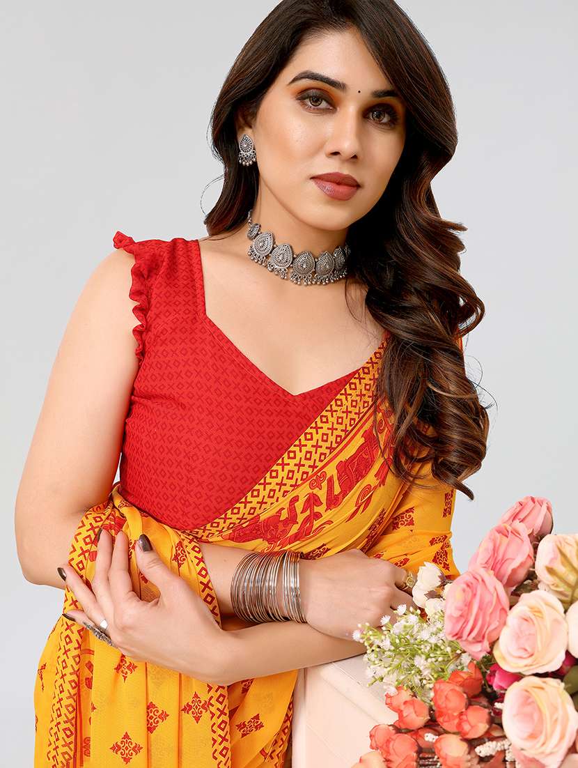 women printed casual wear saree with blouse - 22048996 -  Standard Image - 5