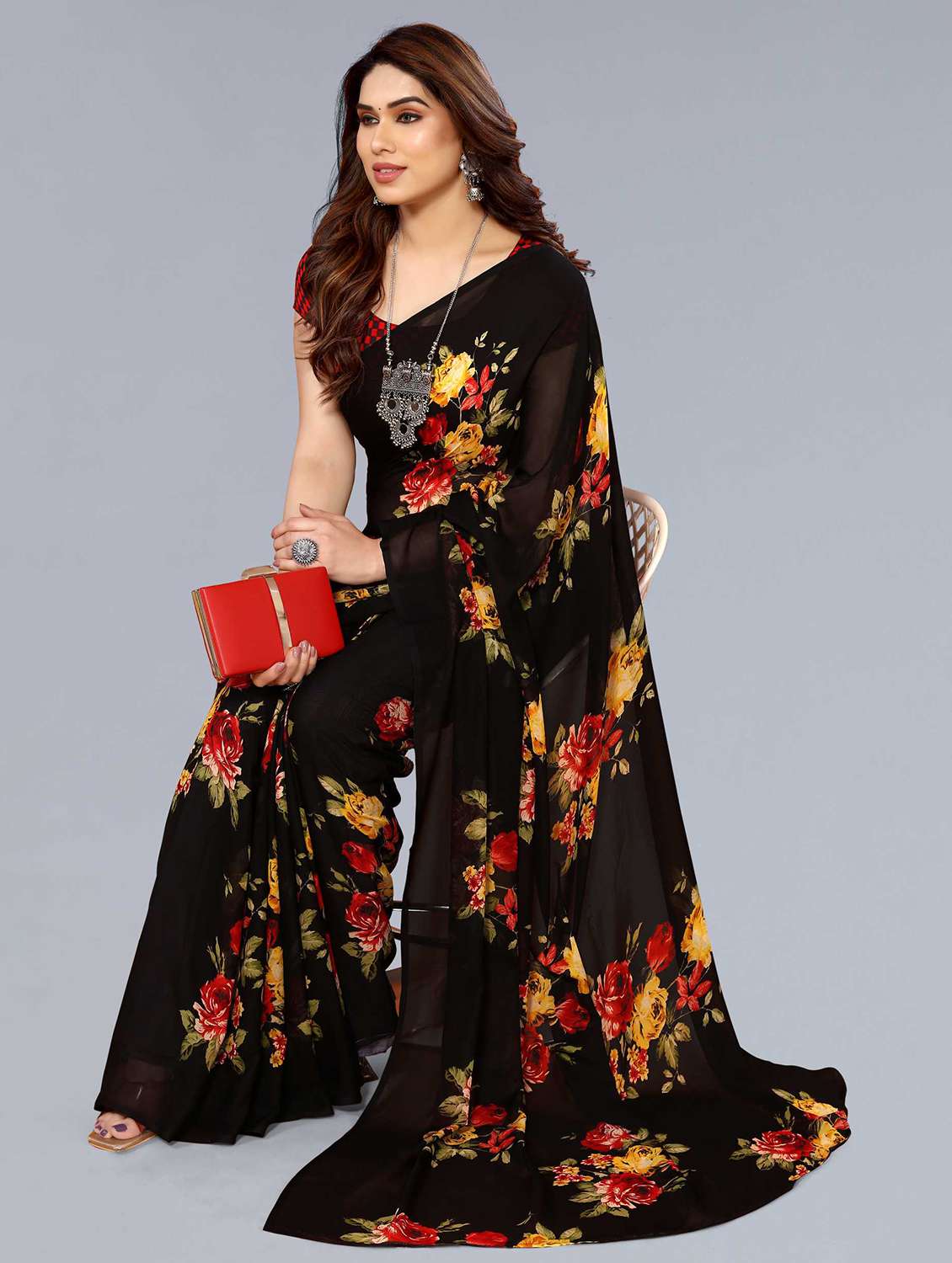 women printed casual wear saree with blouse - 22049013 -  Standard Image - 3