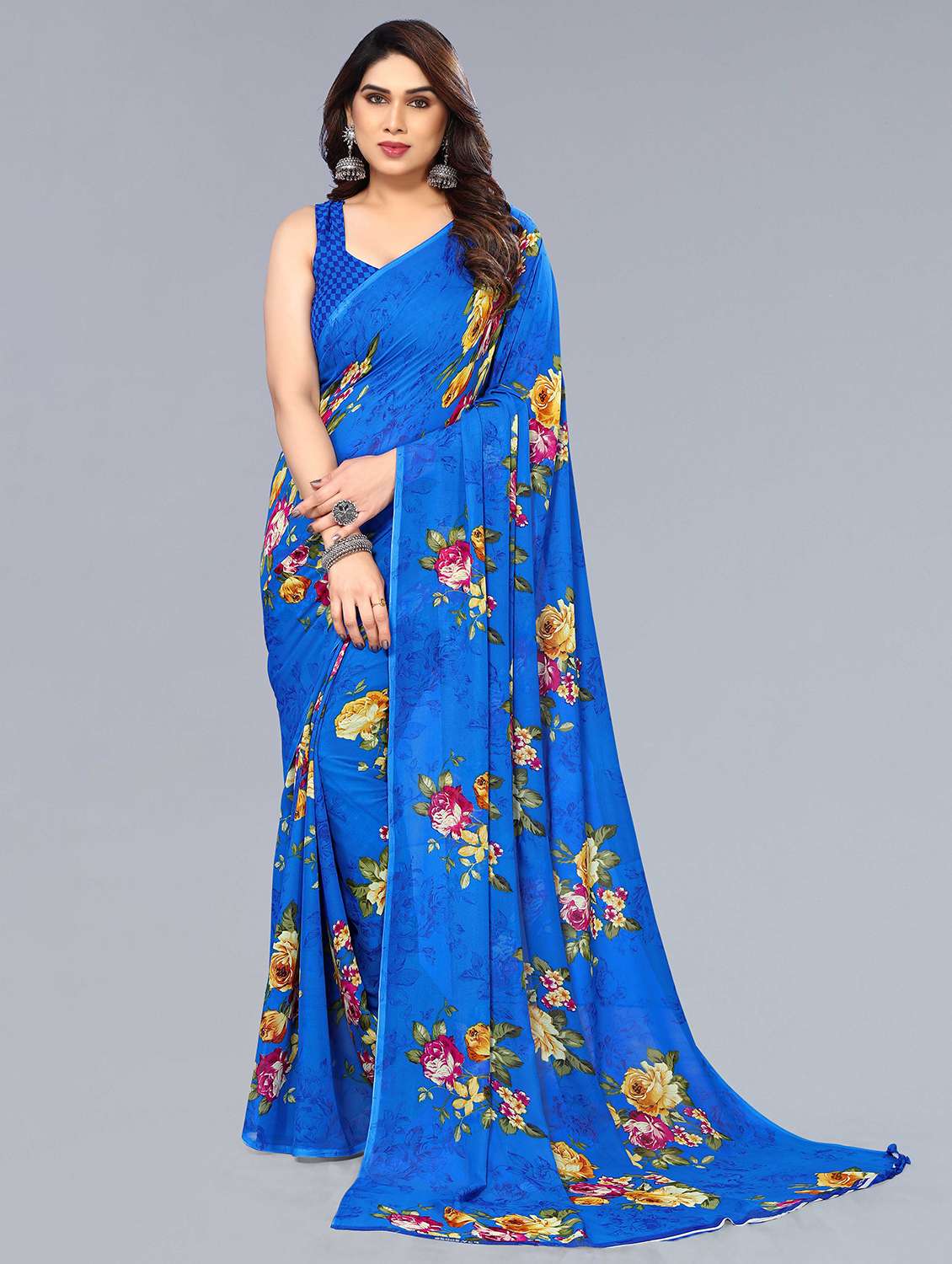 women printed casual wear saree with blouse