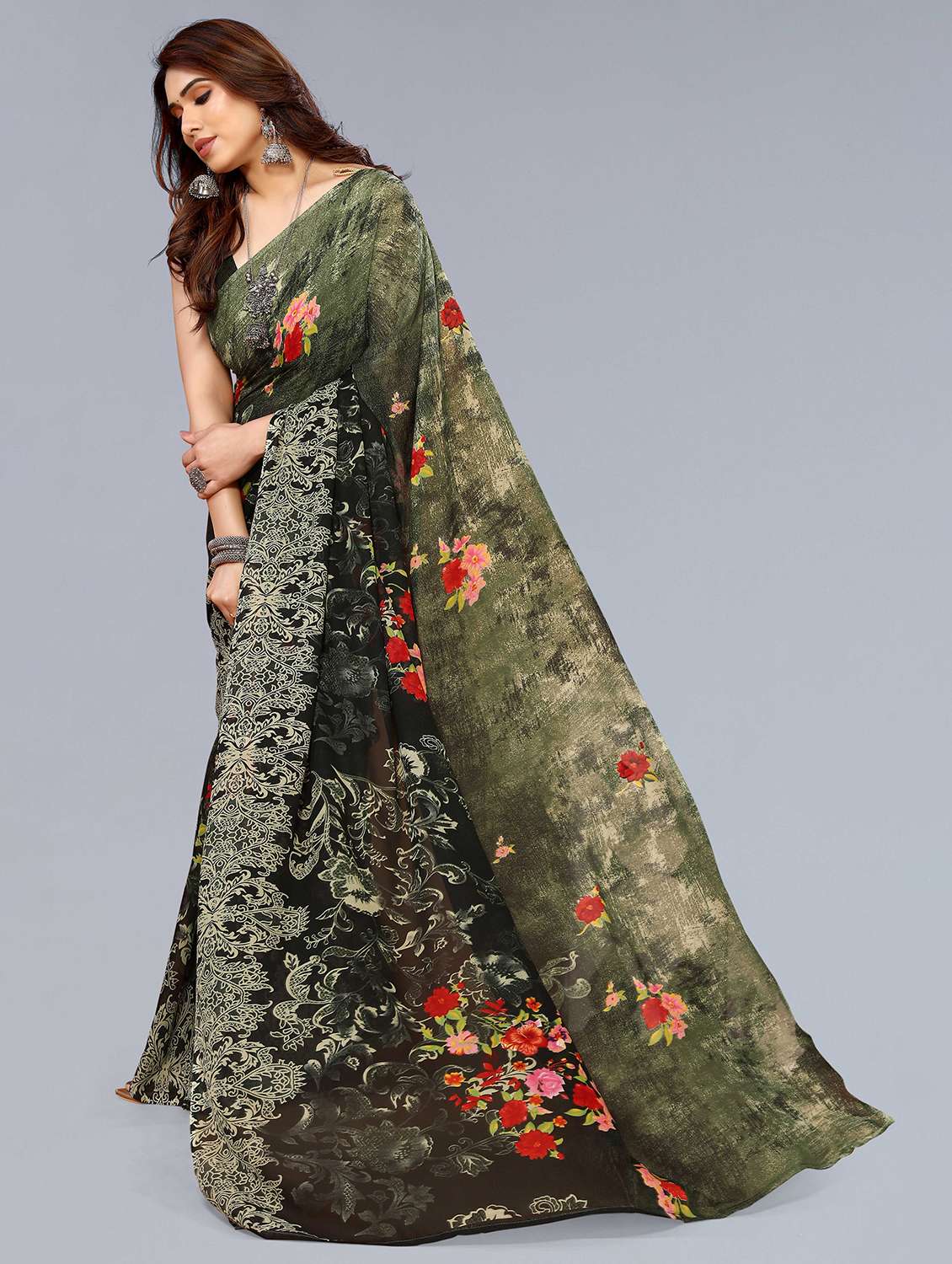 women printed casual wear saree with blouse - 22049016 -  Standard Image - 3