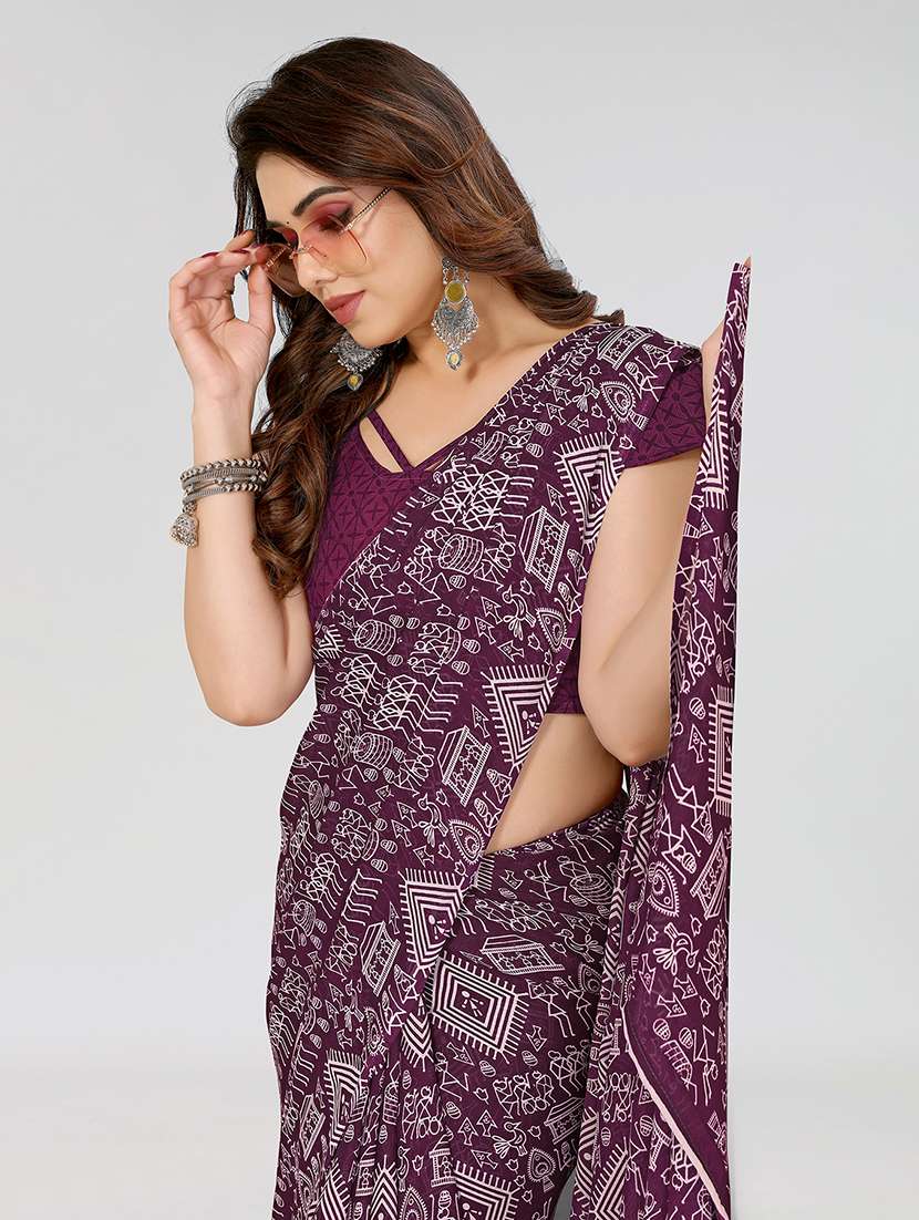 women printed casual wear saree with blouse - 22049029 -  Standard Image - 3