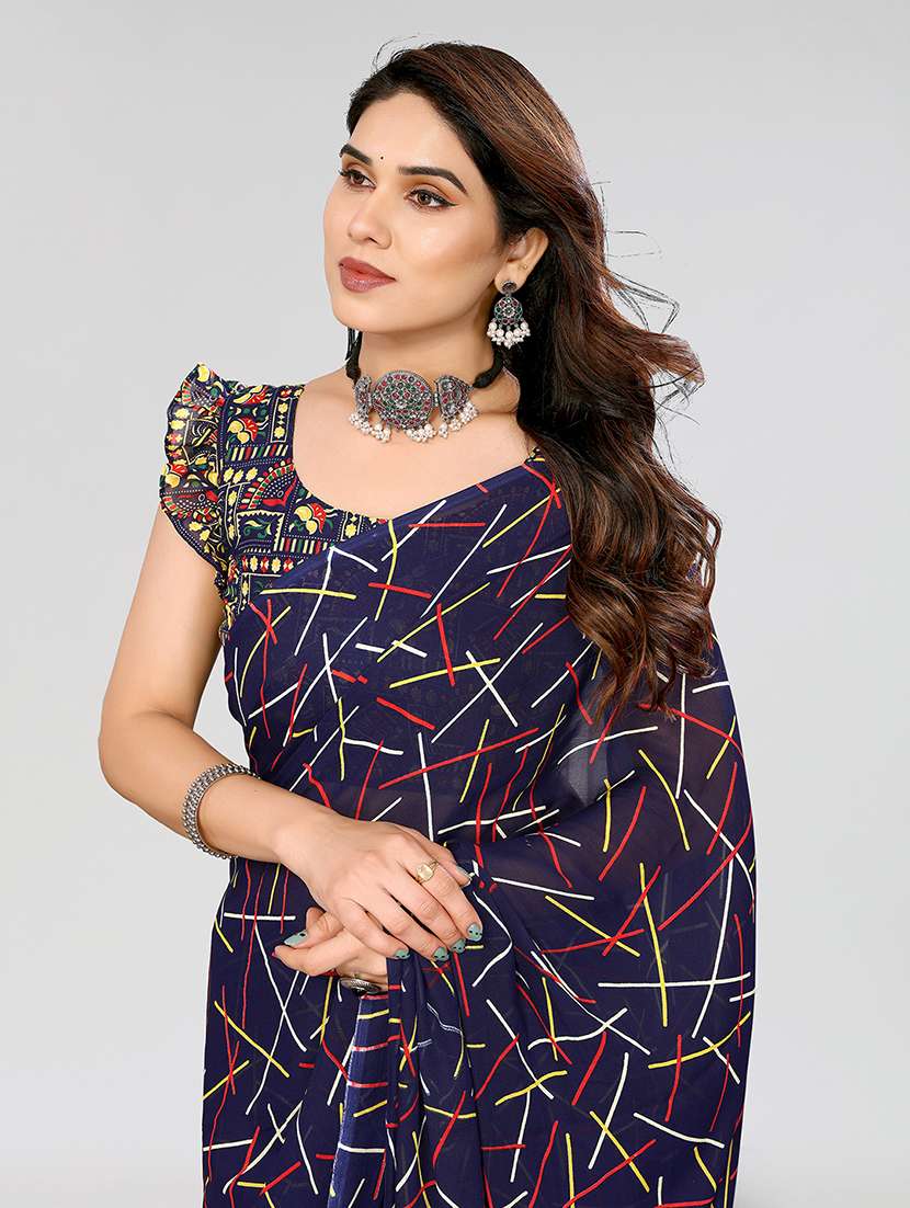 women printed casual wear saree with blouse - 22049045 -  Standard Image - 3