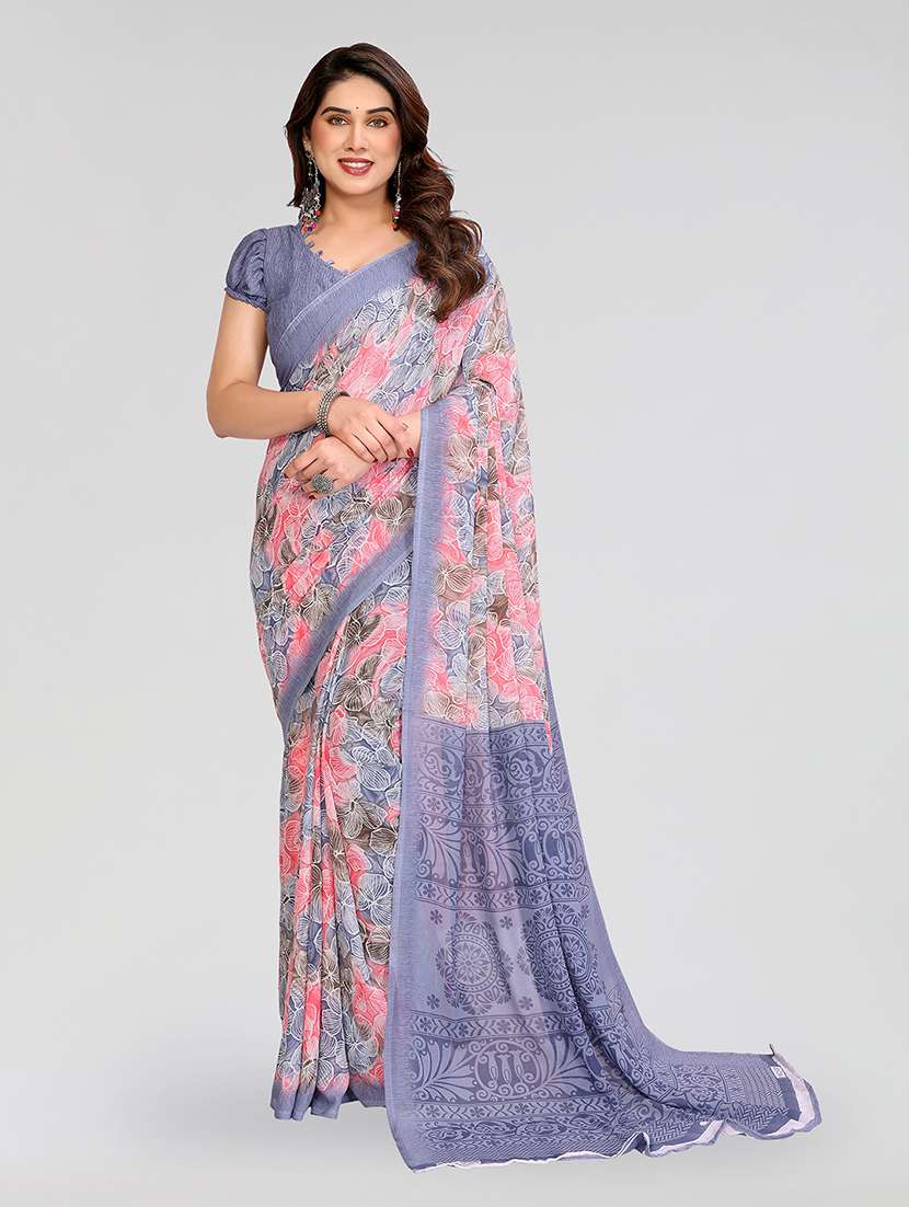 women printed casual wear saree with blouse