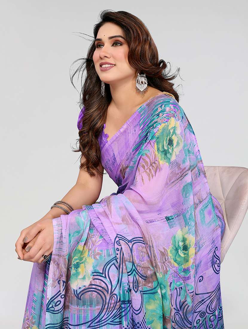 women printed casual wear saree with blouse - 22049080 -  Standard Image - 3