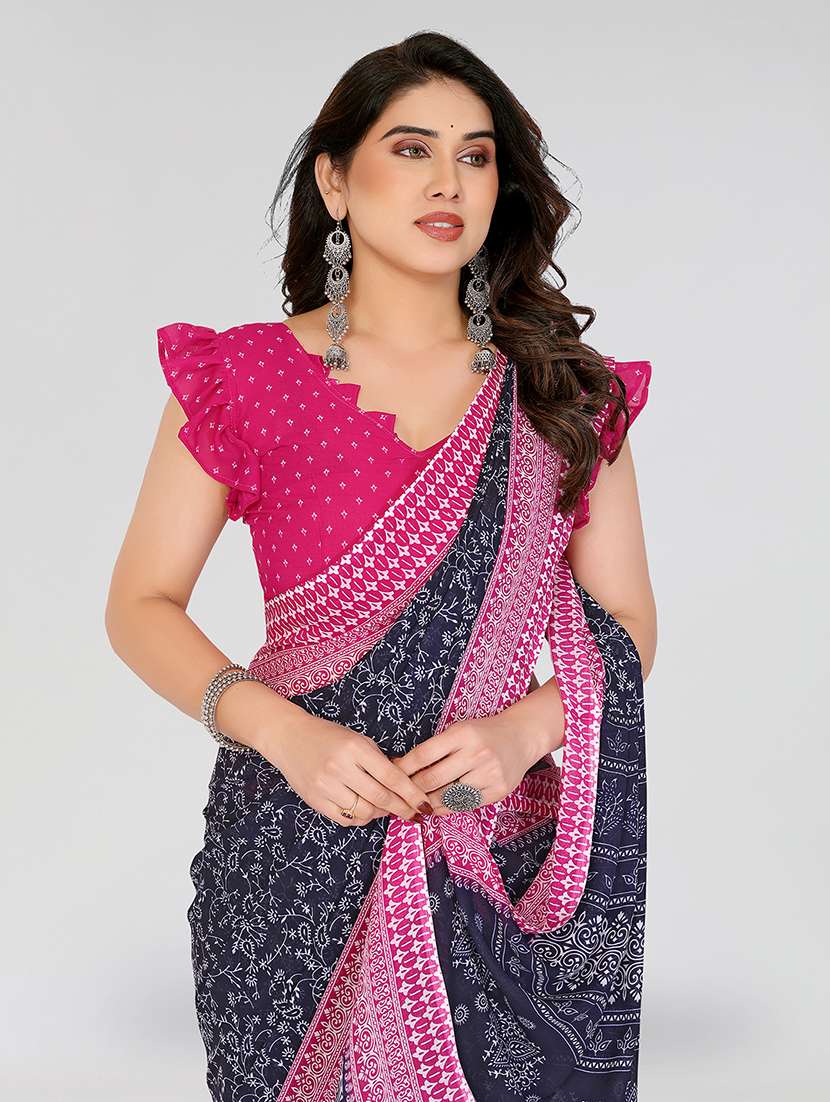 women printed casual wear saree with blouse - 22049163 -  Standard Image - 5