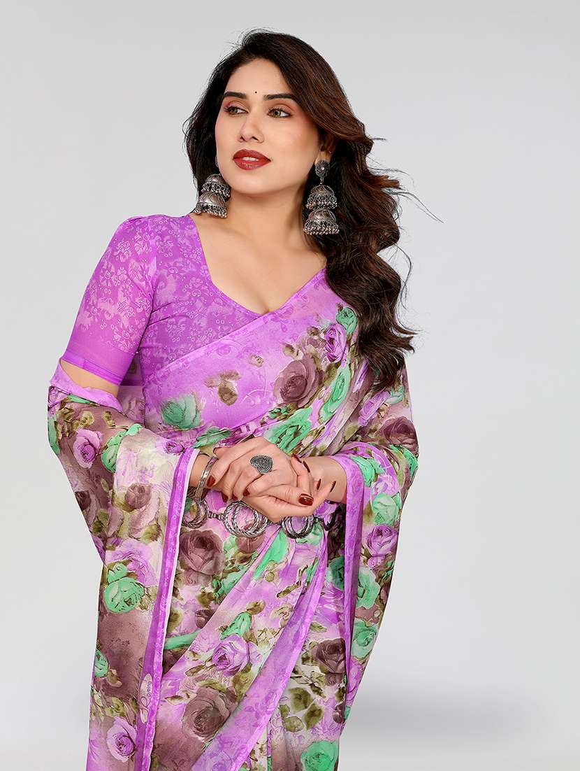 women printed casual wear saree with blouse - 22049184 -  Standard Image - 5