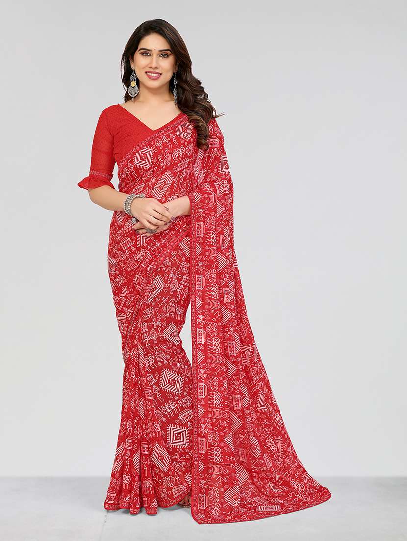 women printed casual wear saree with blouse - 22049242 -  Zoom Image - 0