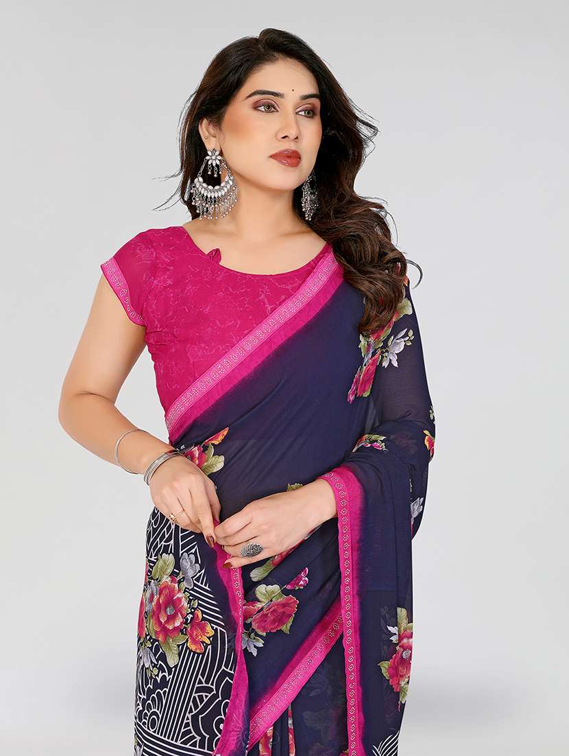 women printed casual wear saree with blouse - 22049255 -  Standard Image - 5