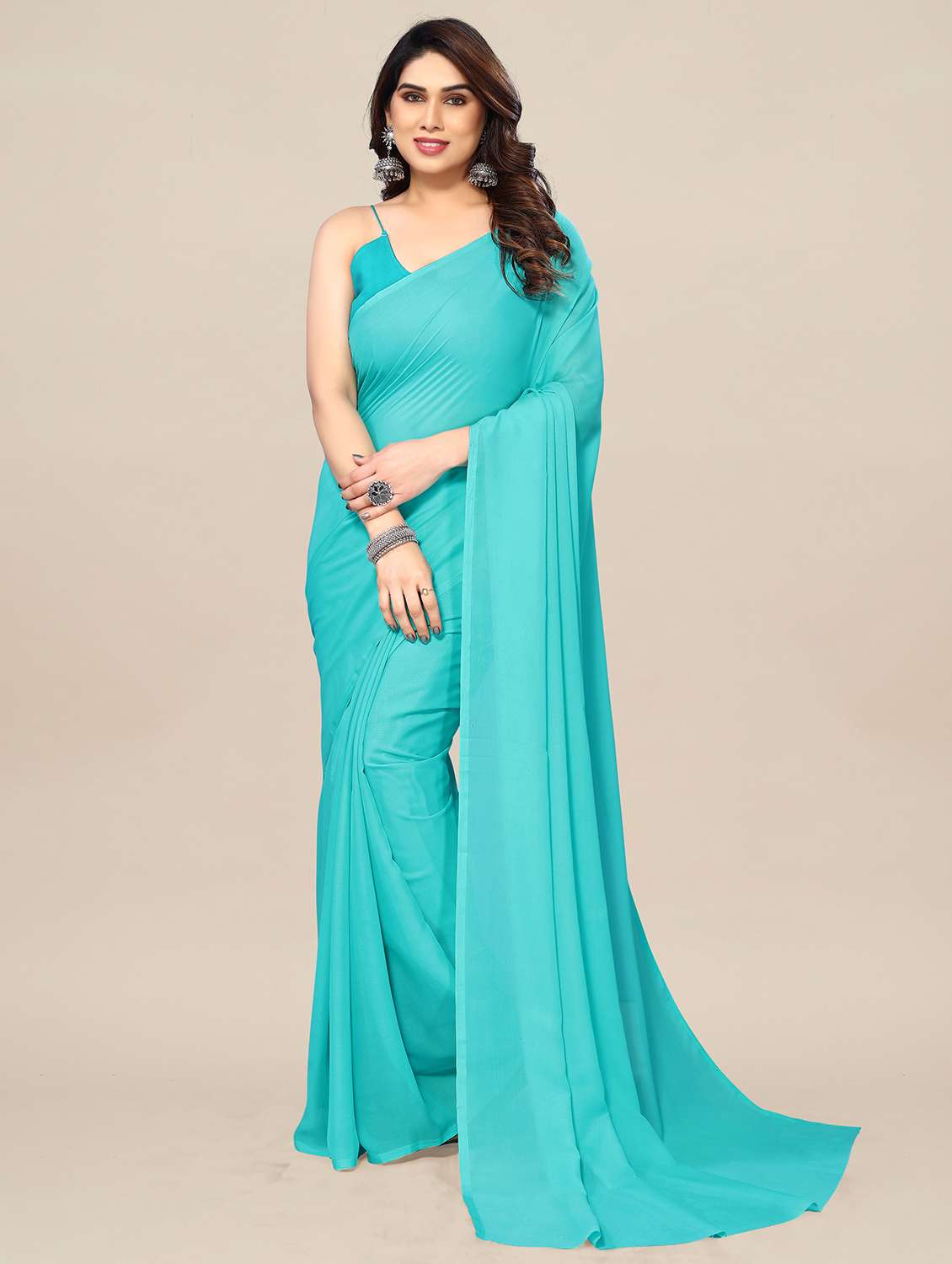 women solid plain saree with blouse