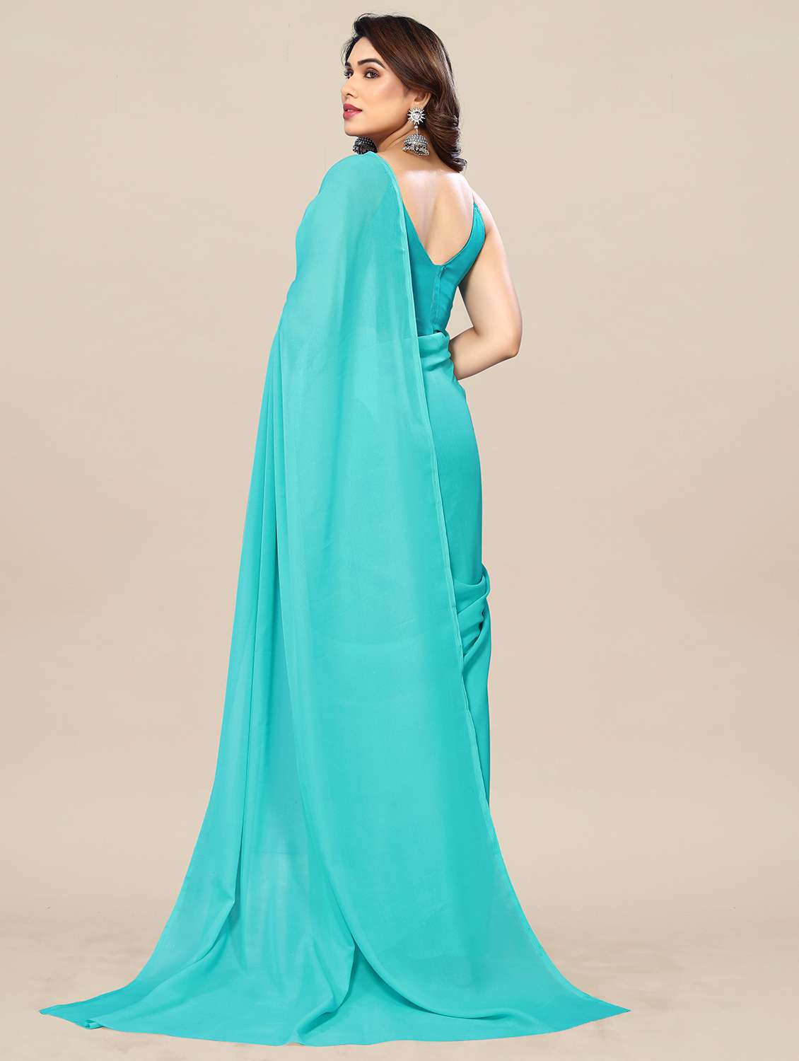 women solid plain saree with blouse - 22049298 -  Standard Image - 3