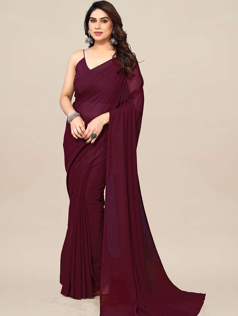 women solid plain saree with blouse