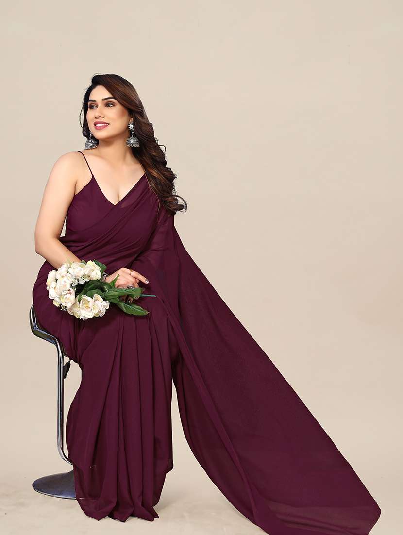 women solid plain saree with blouse - 22049300 -  Standard Image - 3