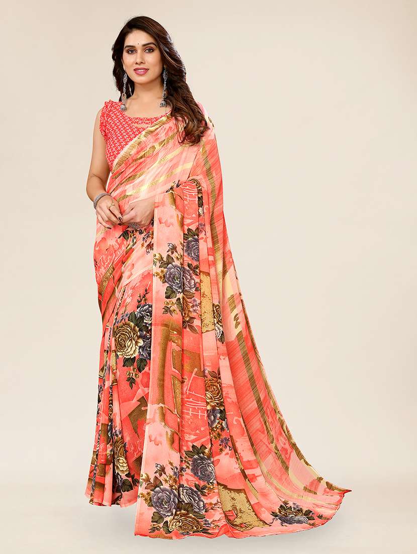 women printed casual wear saree with blouse