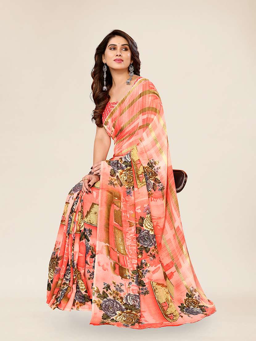 women printed casual wear saree with blouse - 22049336 -  Standard Image - 3
