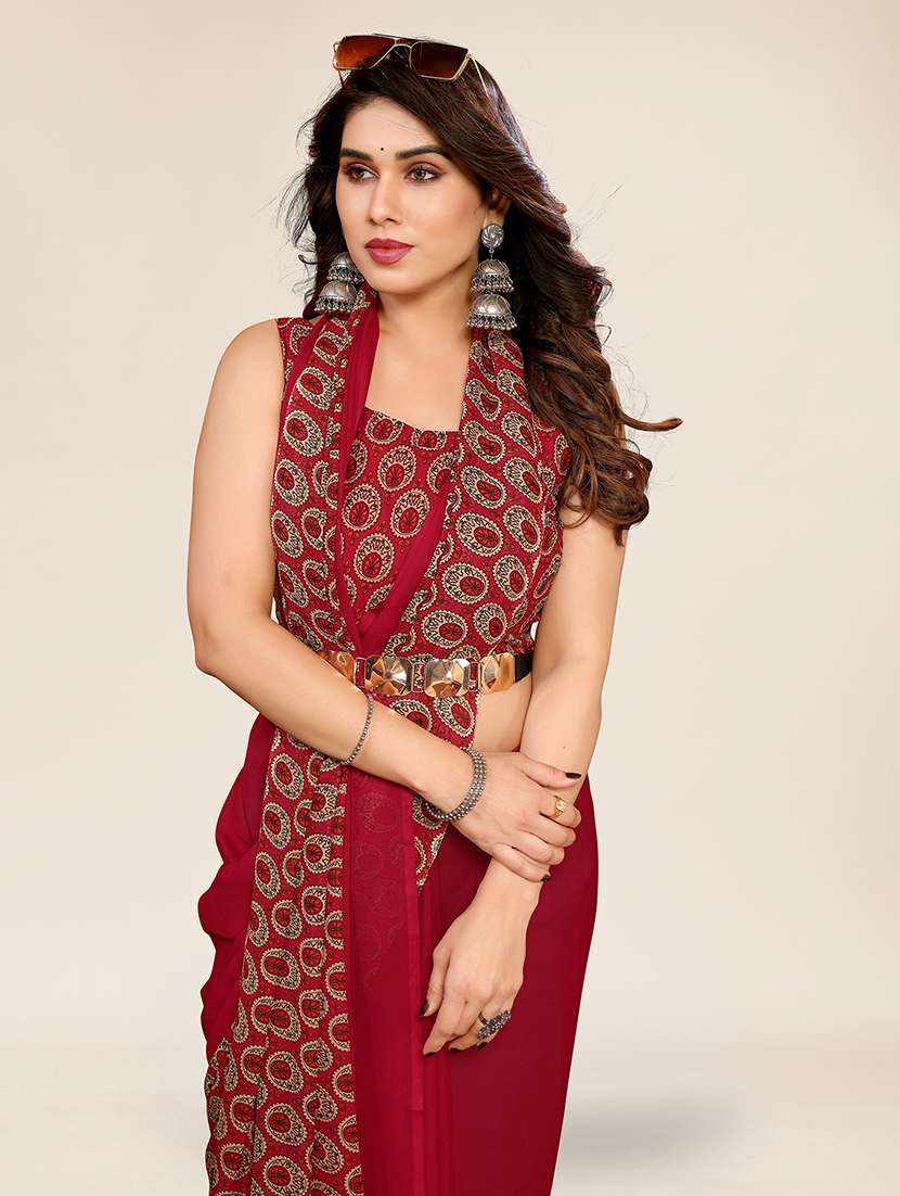 women printed casual wear saree with blouse - 22049346 -  Standard Image - 5