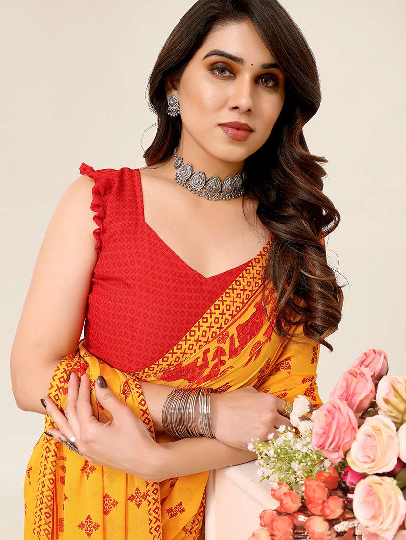 women printed casual wear saree with blouse - 22049348 -  Standard Image - 3